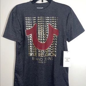 True Religion Mens Black Banner Horseshoe Graphic Crew Neck T-Shirt Size Medium